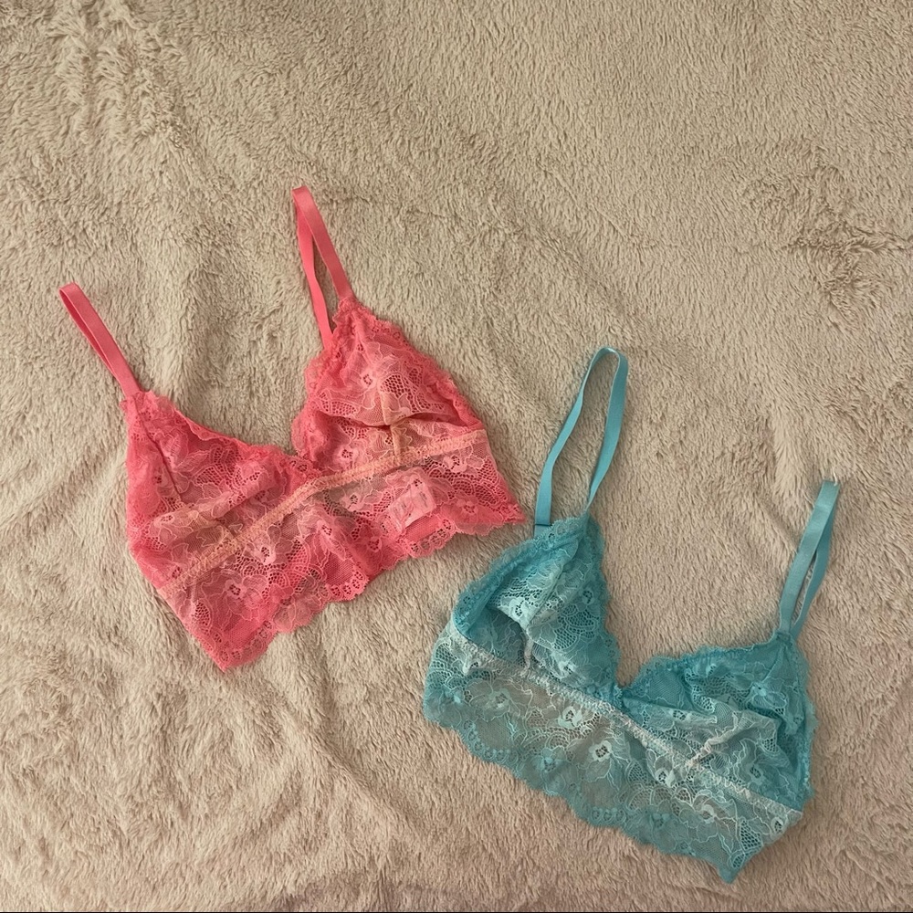 Two bralettes (blue and pink) size XS